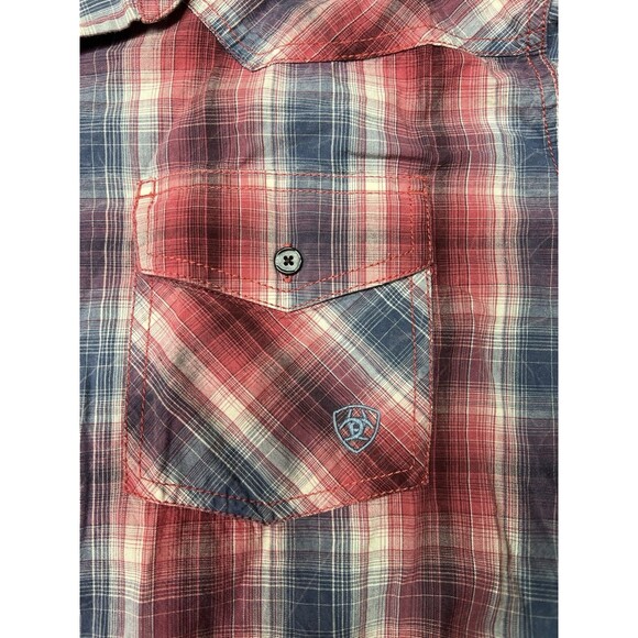 Ariat Men’s Shirt Long Sleeve Adult XL TG Button Up Red Retro Fit Plaid WESTERN - Picture 3 of 9